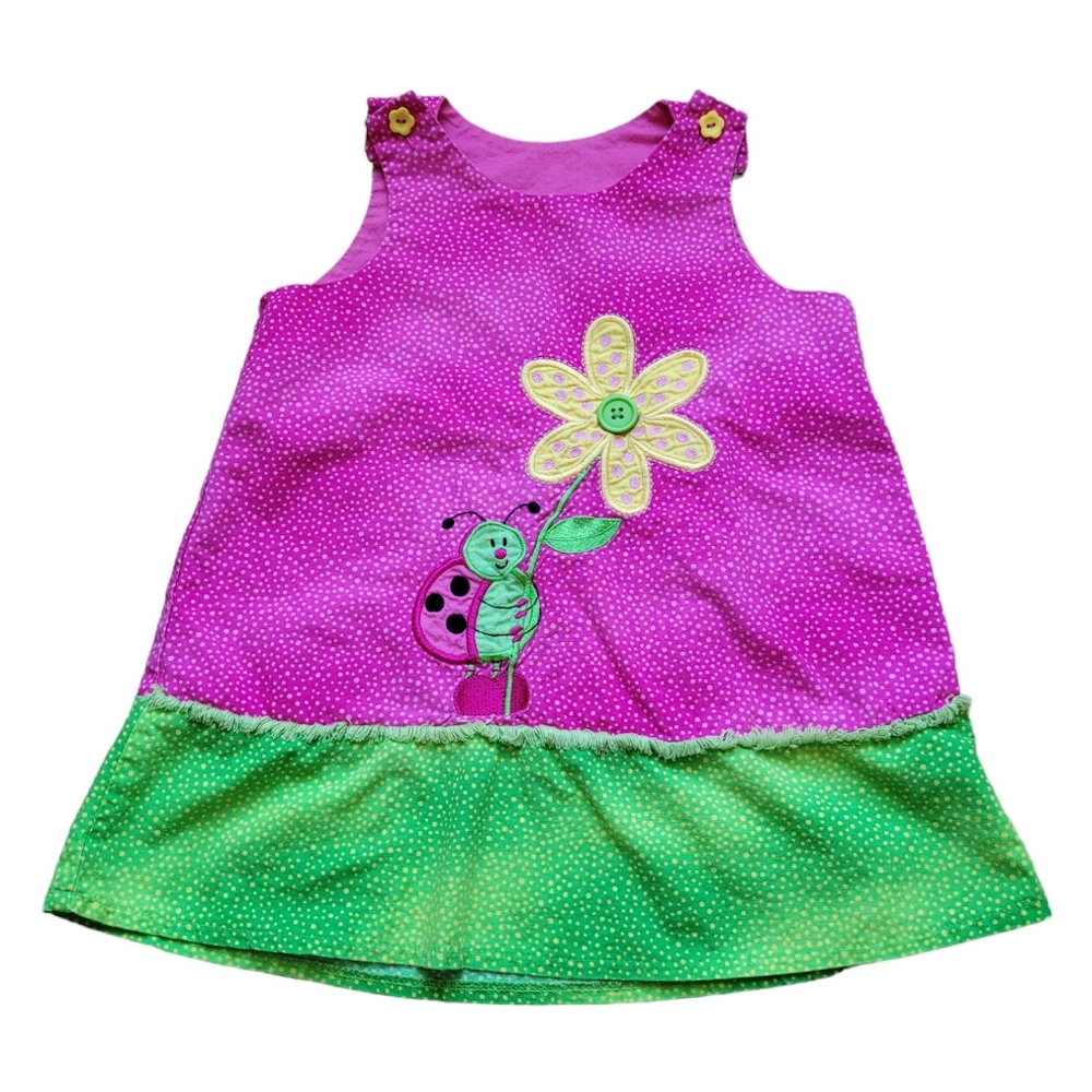 Vintage Y2K fuschia pink sleeveless ladybug flower dress